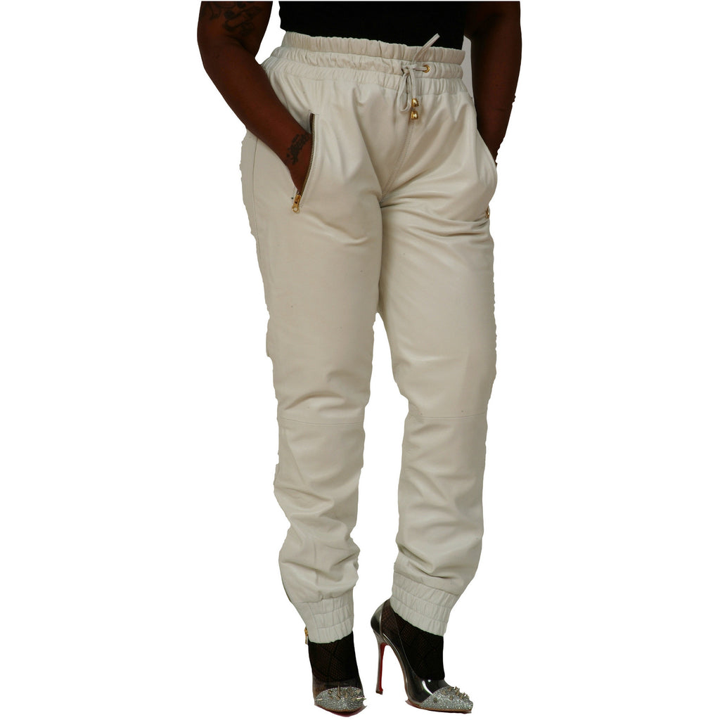 HDE Women's Faux Leather Pants High Waisted Trousers with Pockets Cream  White - L - Walmart.com